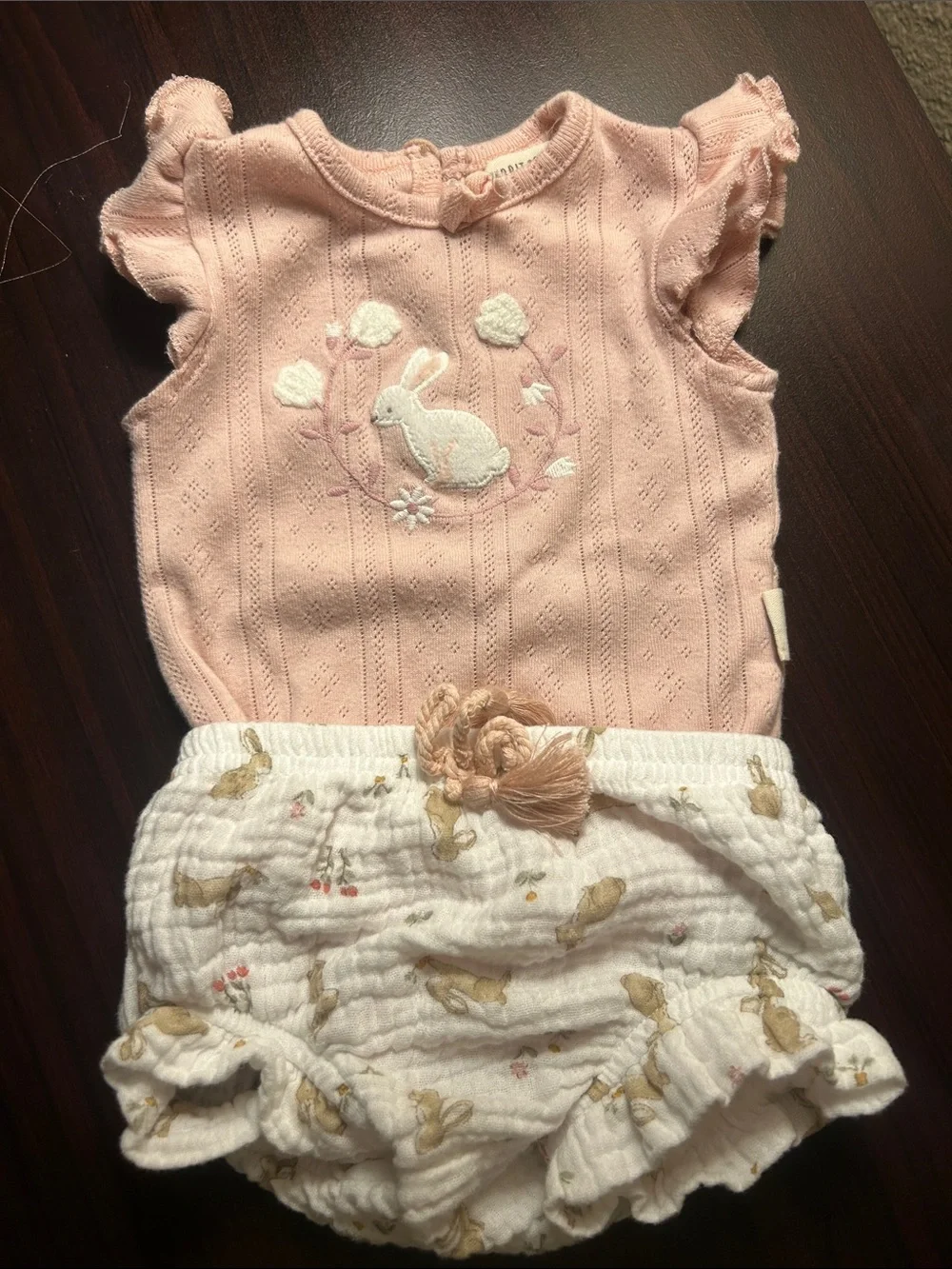 Baby Pink Bunny Romper with Cream Bunny-Print Bloomers